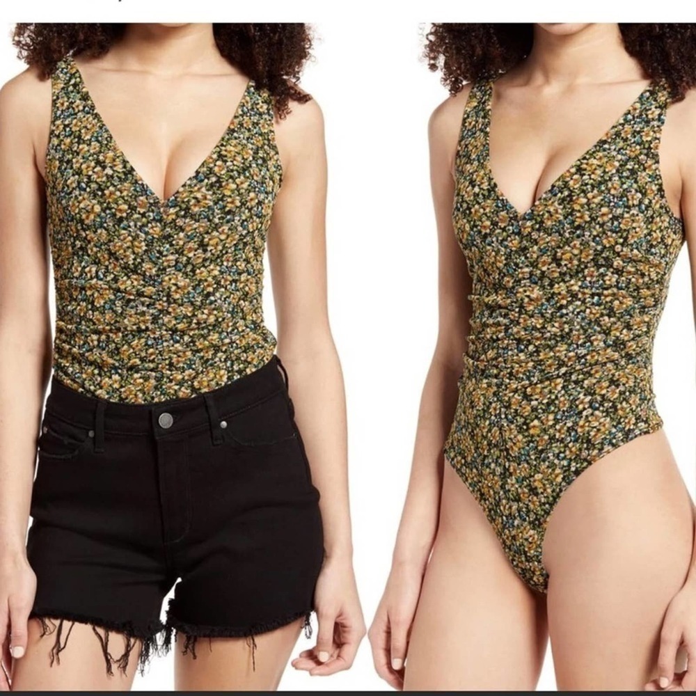 Leith Floral Ruched Sleeveless One-Piece Bodysuit Plus Size 1X 1 Nordstrom v6x
